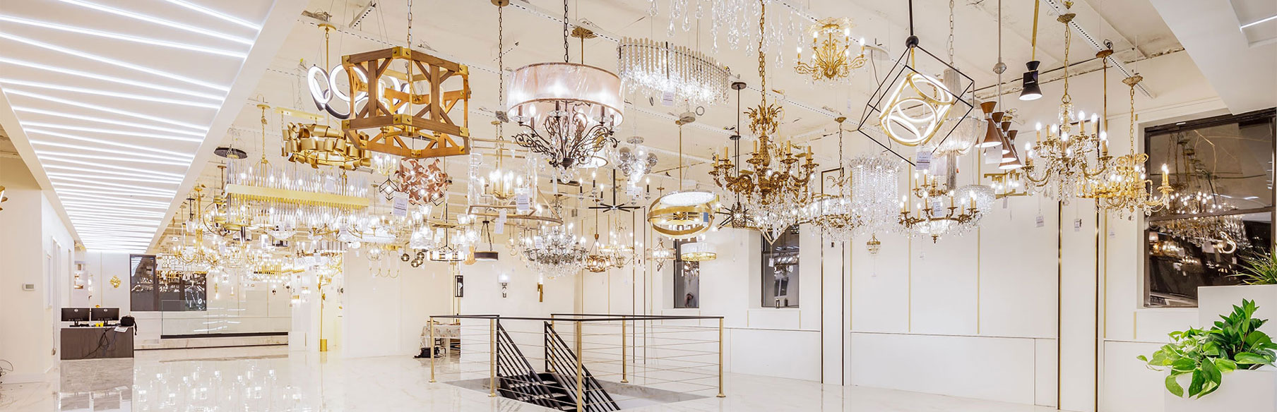 Chandeliers in a Wide showroom