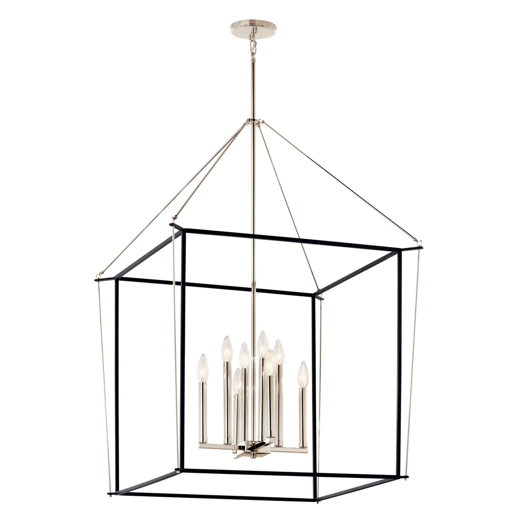 Eisley 40.25 Inch 8 Light Foyer Pendant in Polished Nickel and Black