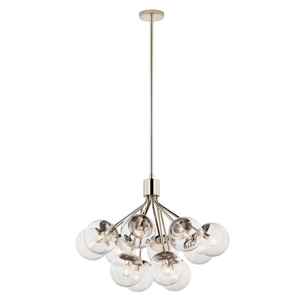 Silvarious 30 Inch 12 Light Convertible Chandelier with Clear Glass in Polished Nickel