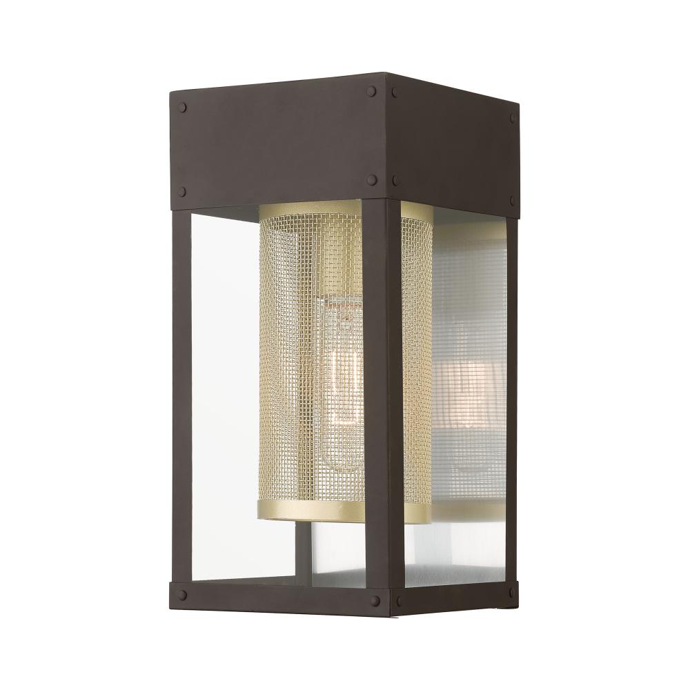 1 LT Bronze with Soft Gold Candle and Brushed Nickel Stainless Steel Reflector Outdoor Wall Lant