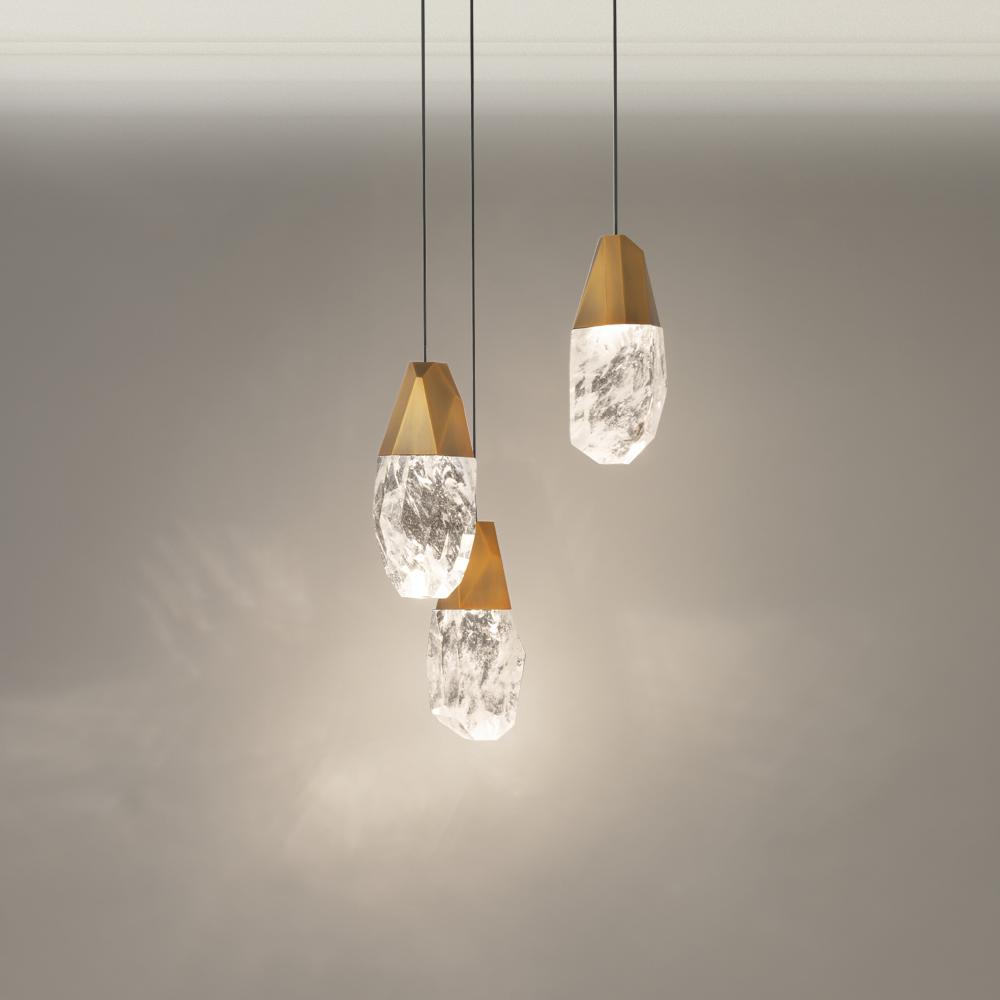 Martini 3 Light LED 3000K/3500K/4000K 120V-277V Chandelier in Black with Optic Haze Quartz