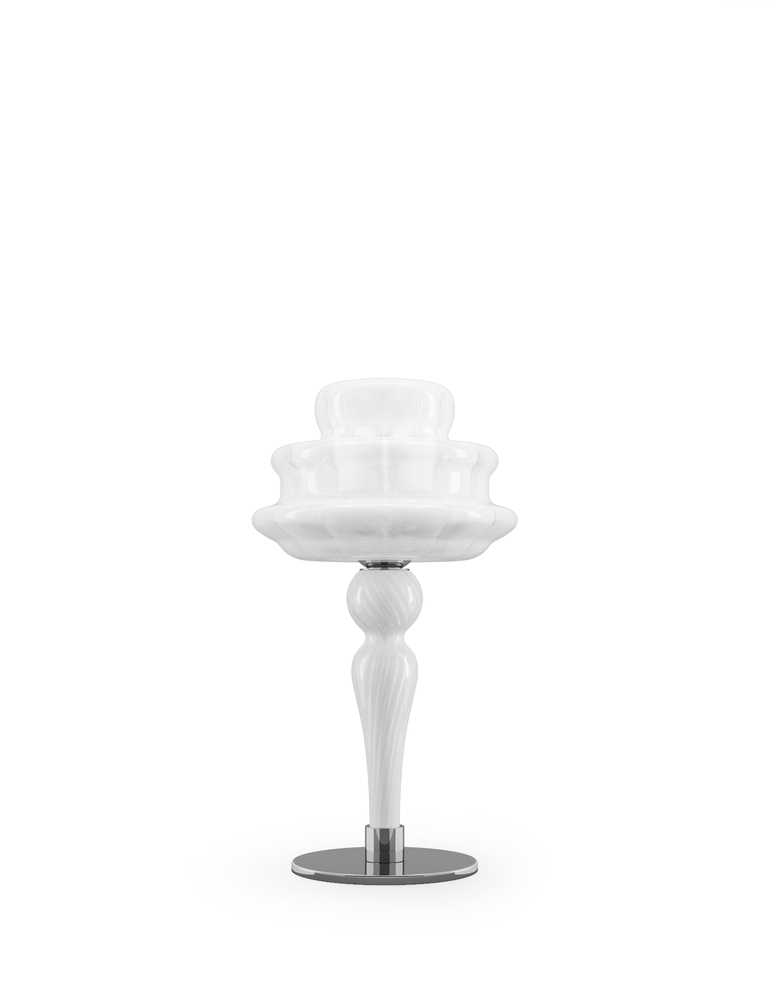 Novecento Table Lamp White Striped Glossy Chrome E12 UL