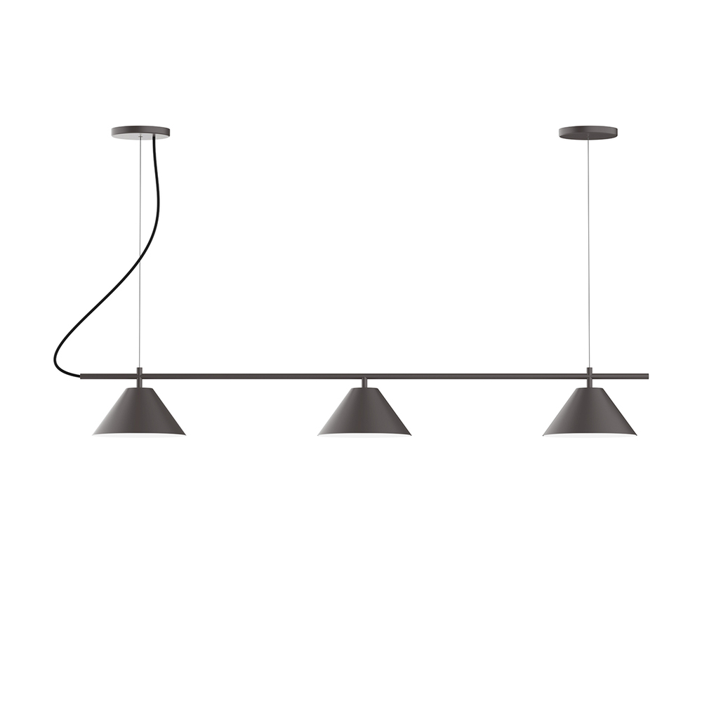 3-Light Linear Pinnacle LED Chandelier with Neutral Argyle Fabric Cord, Bronze Matte