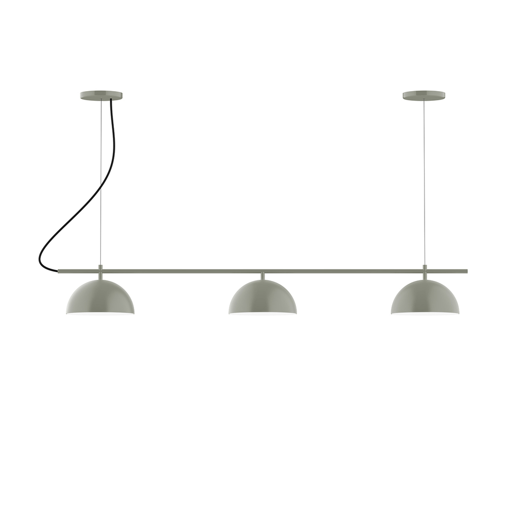3-Light Linear Arcade LED Chandelier with Black Fabric Cord, Moss Green