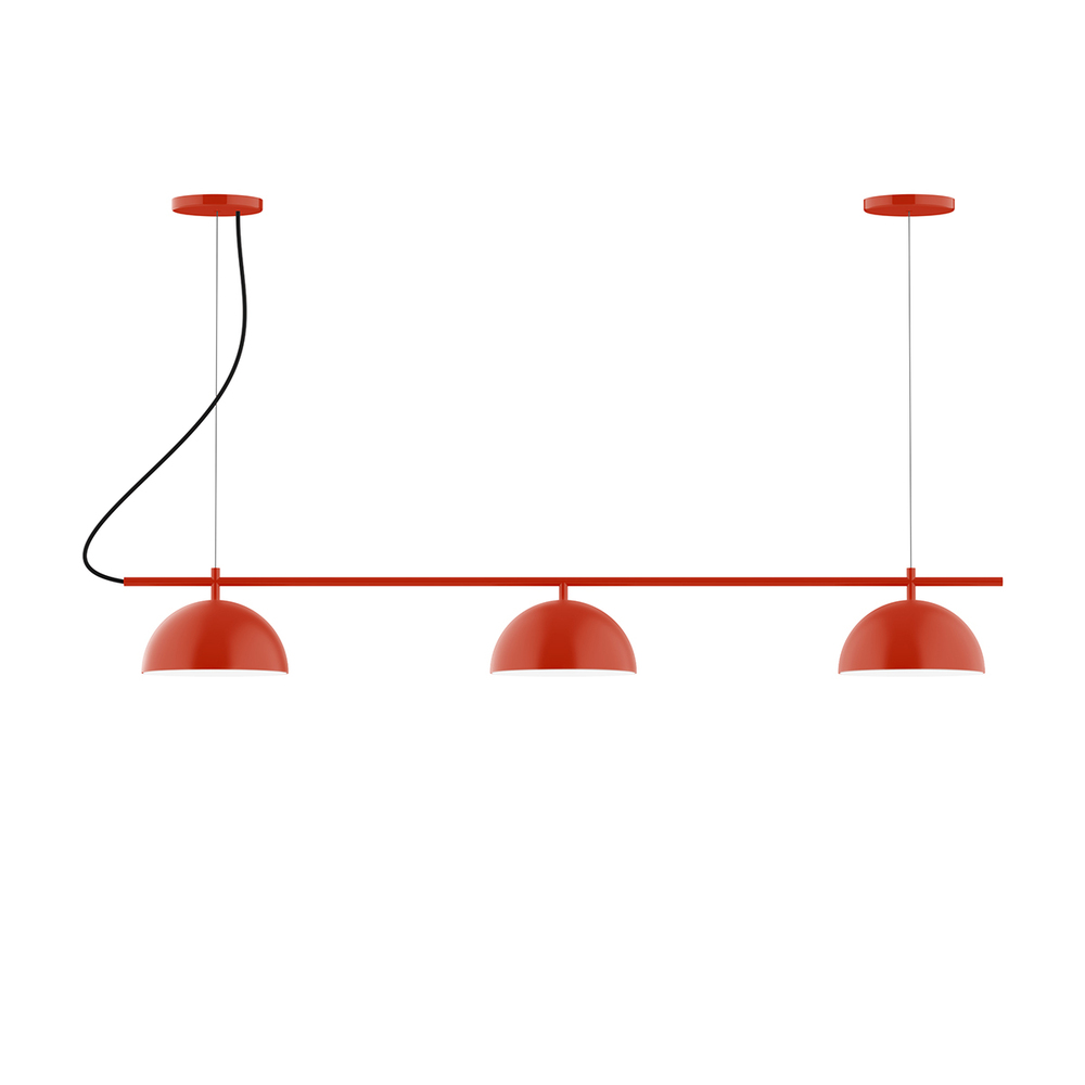 3-Light Linear Arcade LED Chandelier with Black Fabric Cord, Vermillion