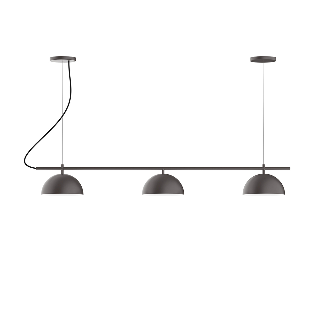 3-Light Linear Arcade LED Chandelier with Cool Tweed Fabric Cord, Bronze Matte