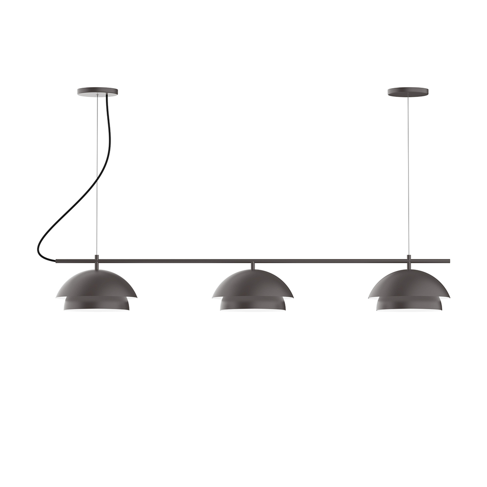 3-Light Linear Nest LED Chandelier with White Fabric Cord, Bronze Matte