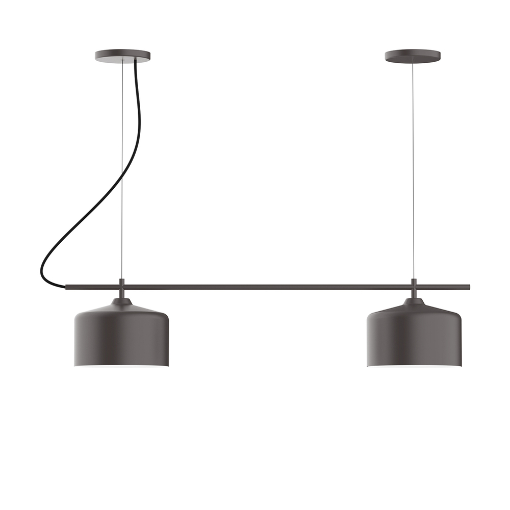 2-Light Linear Axis Chandelier with Navy Mini Tweed Fabric Cord, Bronze Matte