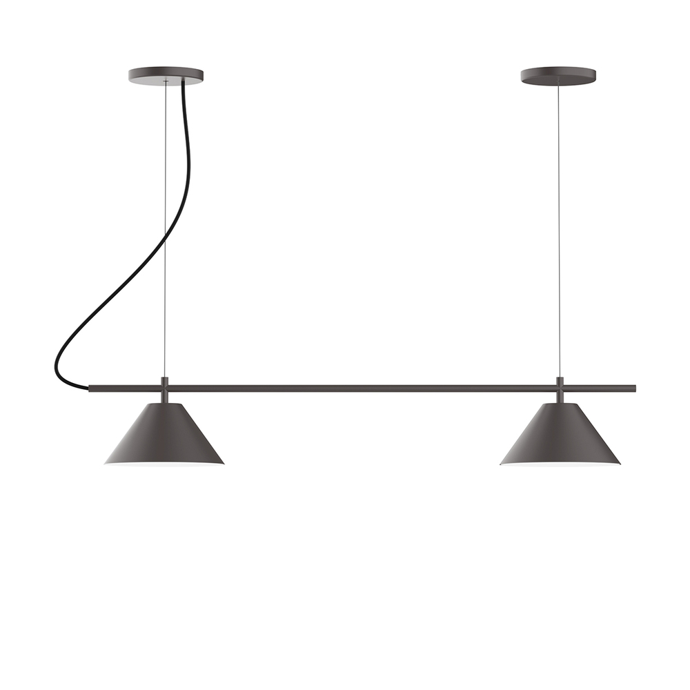 2-Light Linear Pinnacle LED Chandelier with Red and White Zigzag Fabric Cord, Bronze Matte