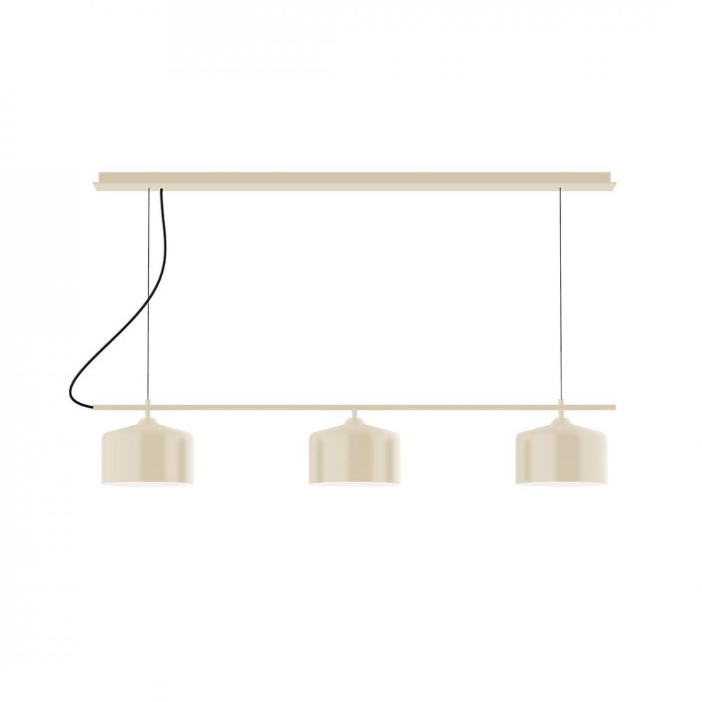 3-Light Linear Arcade LED Chandelier with Black Fabric Cord, Mauve