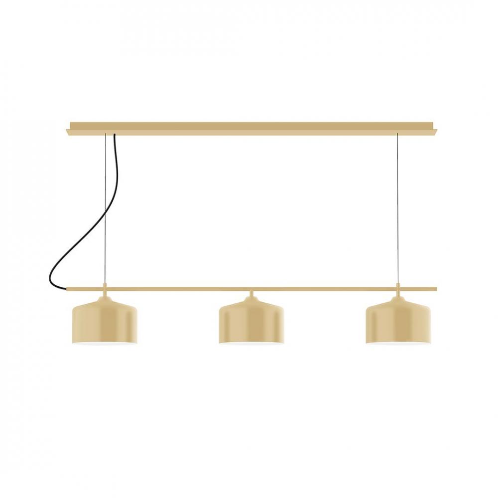 3-Light Linear Arcade LED Chandelier with Black Fabric Cord, Bright Yellow