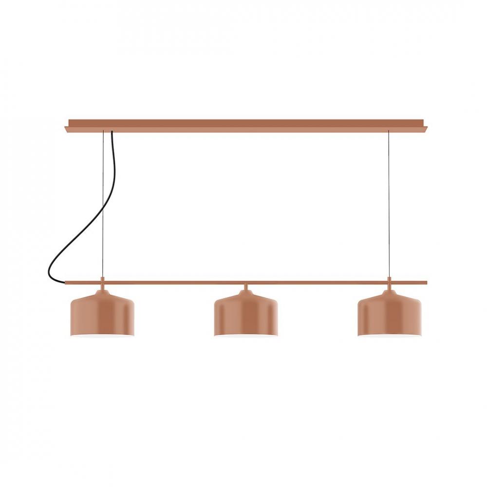 3-Light Linear Arcade LED Chandelier with Black Fabric Cord, Fern Green
