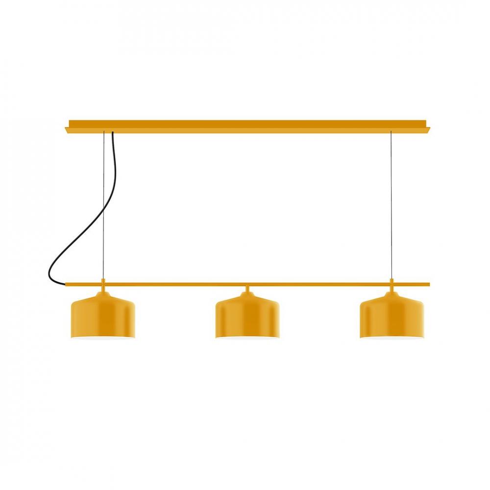 3-Light Linear Arcade LED Chandelier with Black Fabric Cord, Black