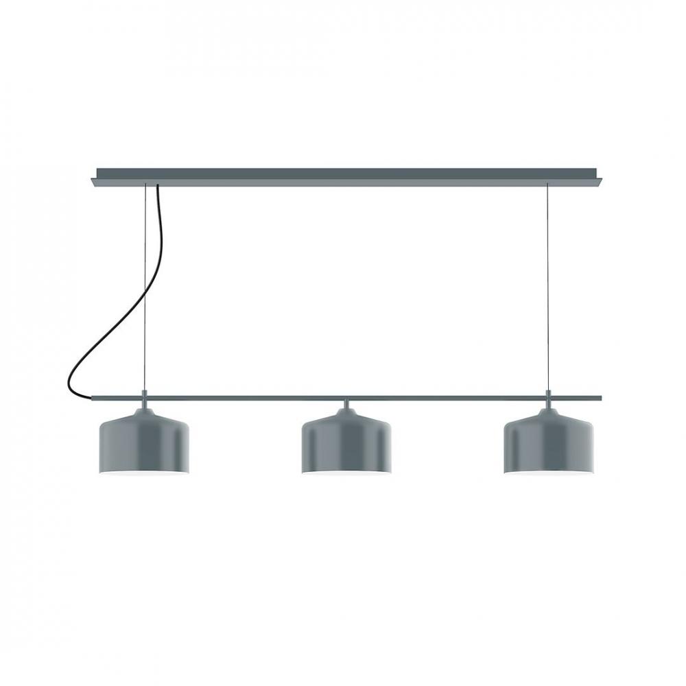 3-Light Linear Arcade LED Chandelier with Black Fabric Cord, White