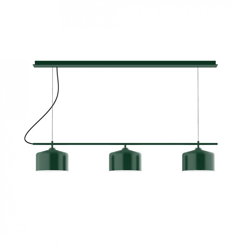 3-Light Linear Arcade LED Chandelier with Black Fabric Cord, Navy
