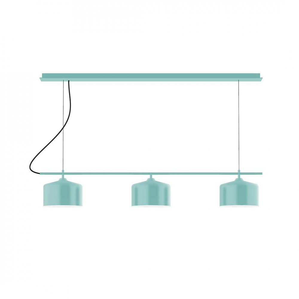 3-Light Linear Arcade LED Chandelier with Black Fabric Cord, Light Blue