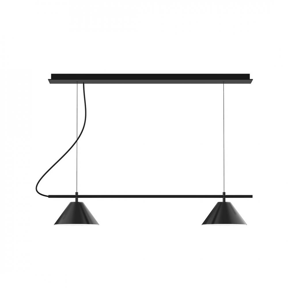 2-Light Linear Nest LED Chandelier with Black Fabric Cord, Black
