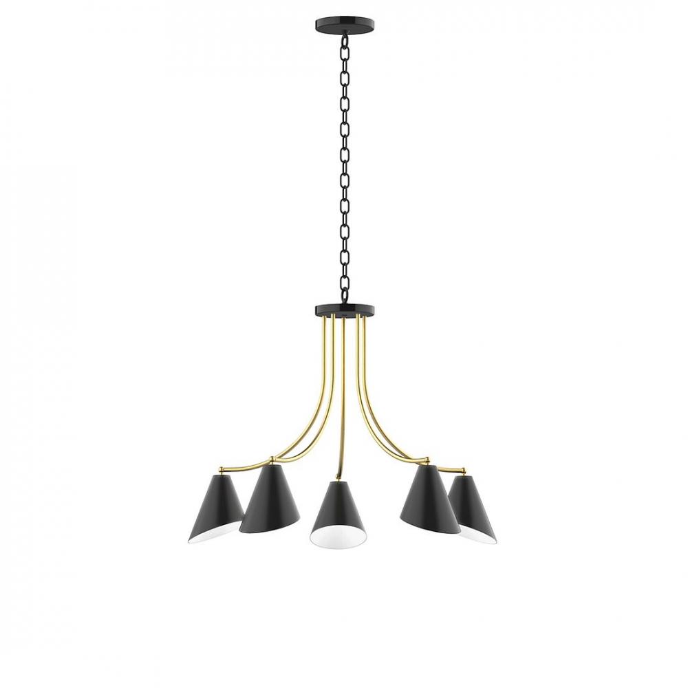 5-Light J-Series Chandelier, Black with Brushed Brass Accents