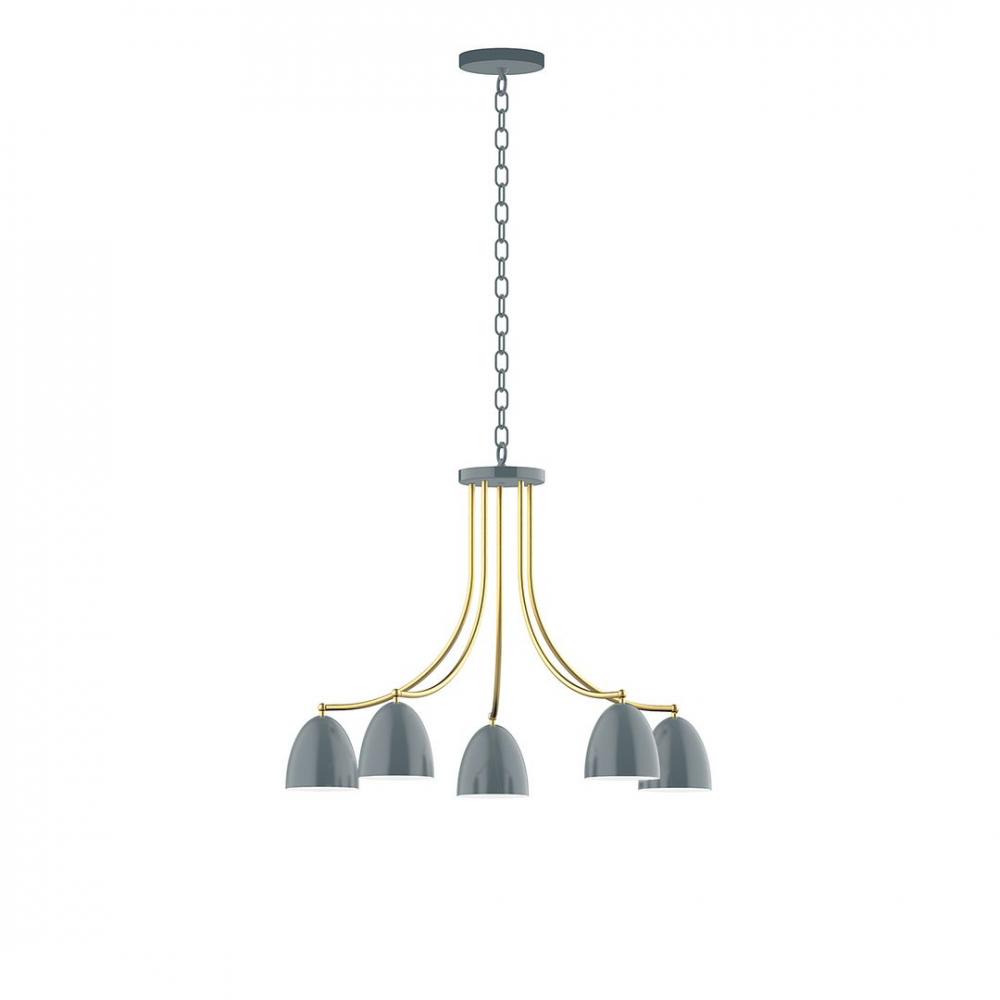 5-Light J-Series Chandelier, Slate Gray with Brushed Brass Accents