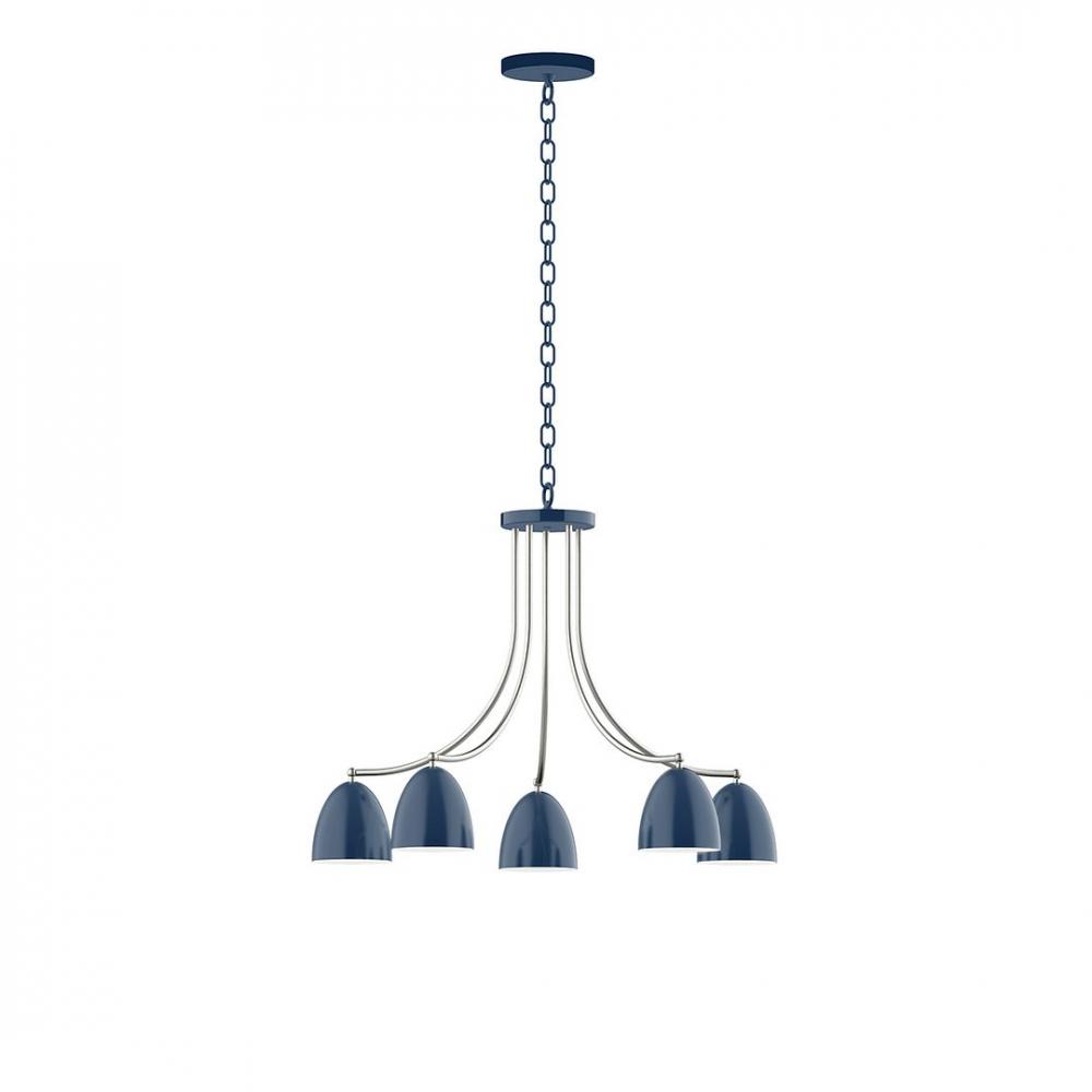 5-Light J-Series Chandelier, Navy with Brushed Nickel Accents