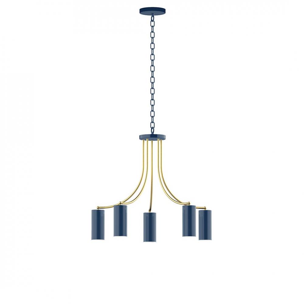 5-Light J-Series Chandelier, Navy with Brushed Brass Accents