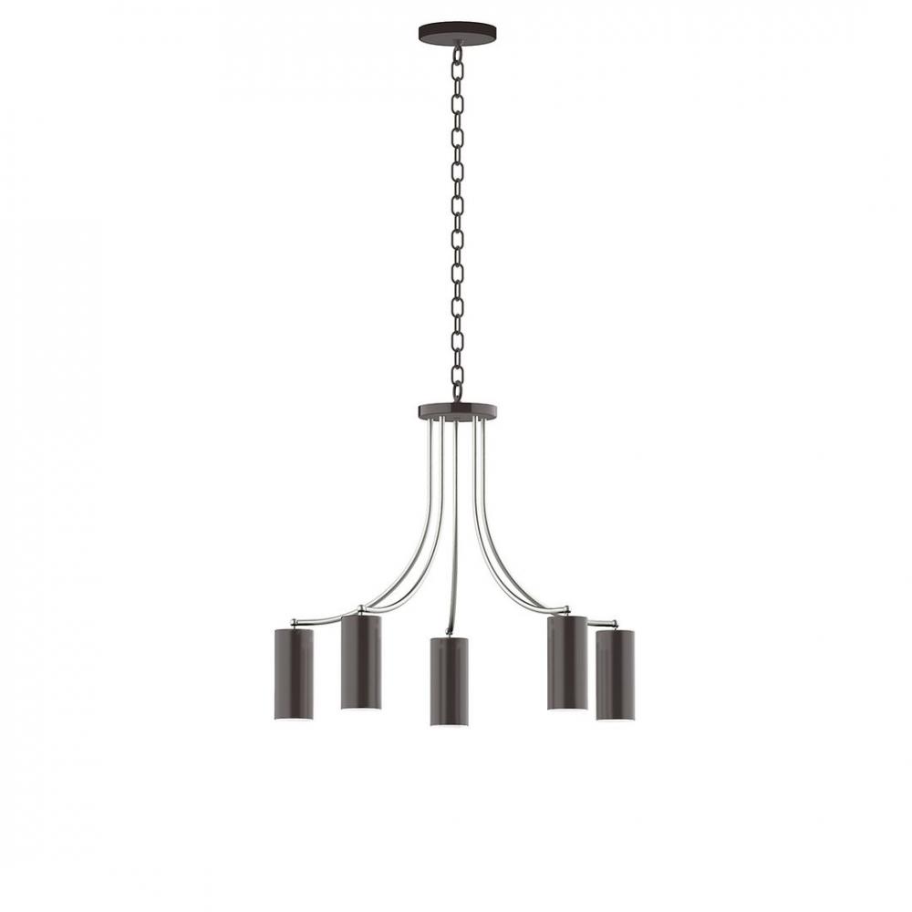 5-Light J-Series Chandelier, Architectural Bronze with Brushed Nickel Accents