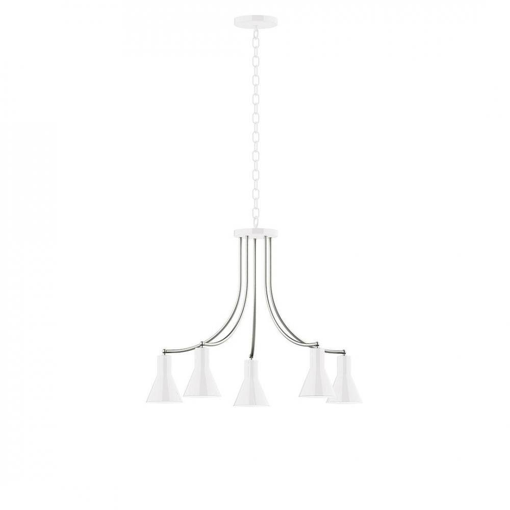 5-Light J-Series Chandelier, White with Brushed Nickel Accents
