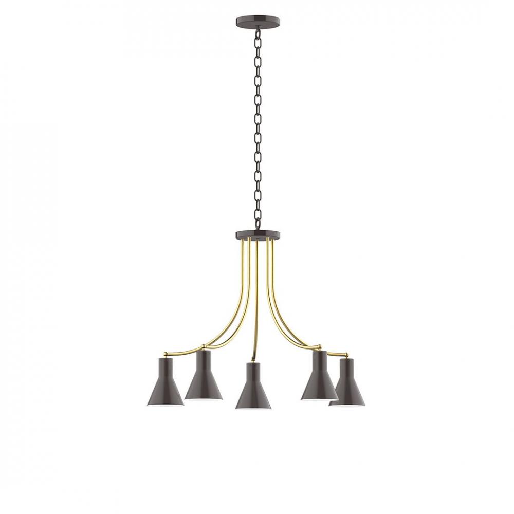 5-Light J-Series Chandelier, Architectural Bronze with Brushed Brass Accents