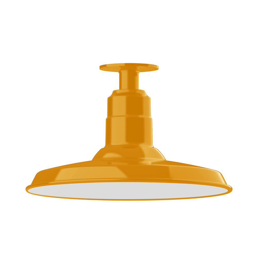 14" Warehouse shade, flush mount ceiling light, Bright Yellow