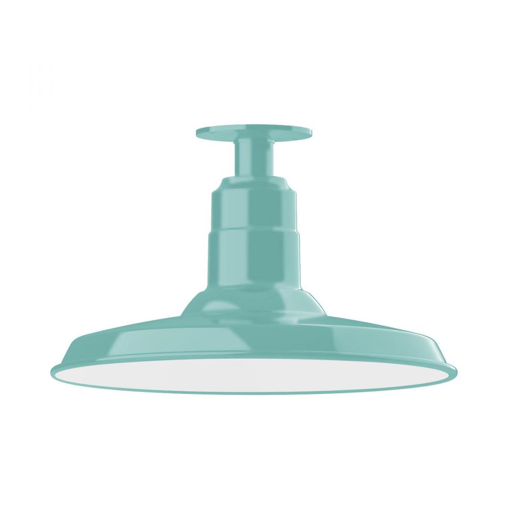 14" Warehouse shade, flush mount ceiling light, Sea Green