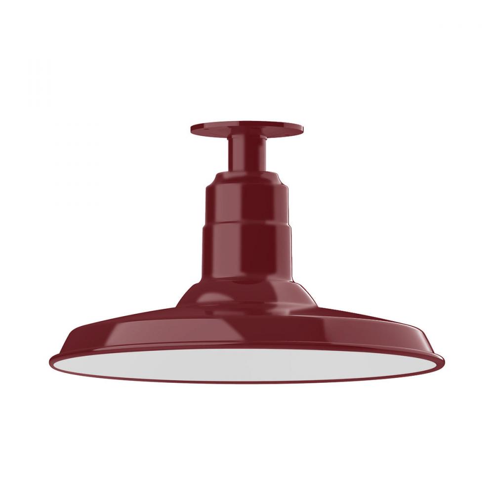 14" Warehouse shade, flush mount ceiling light, Barn Red