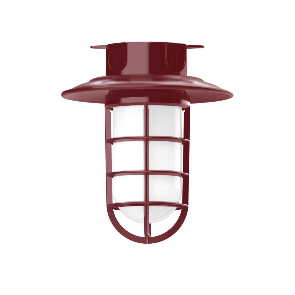 8 1/4" Vaportite flush mount ceiling light with frosted glass and cast guard, Barn Red
