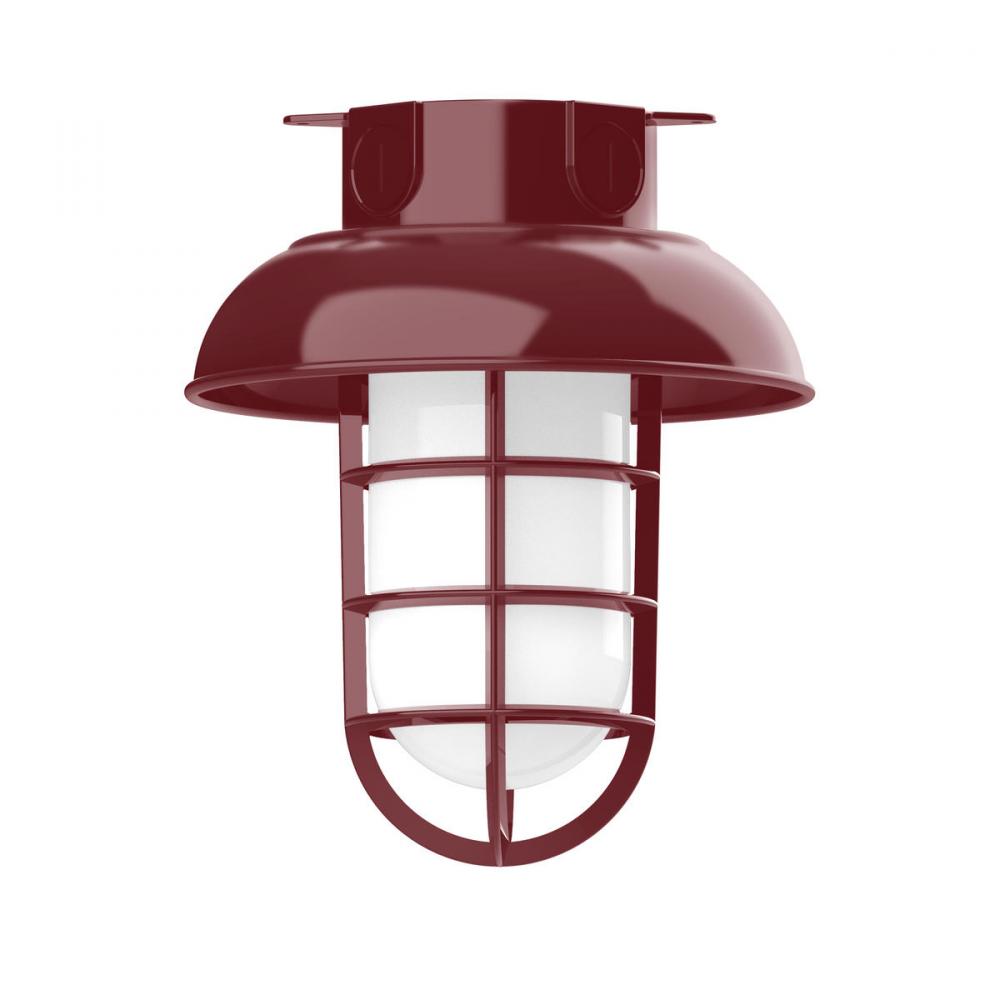 8" Vaportite flush mount ceiling light with frosted glass and cast guard, Barn Red