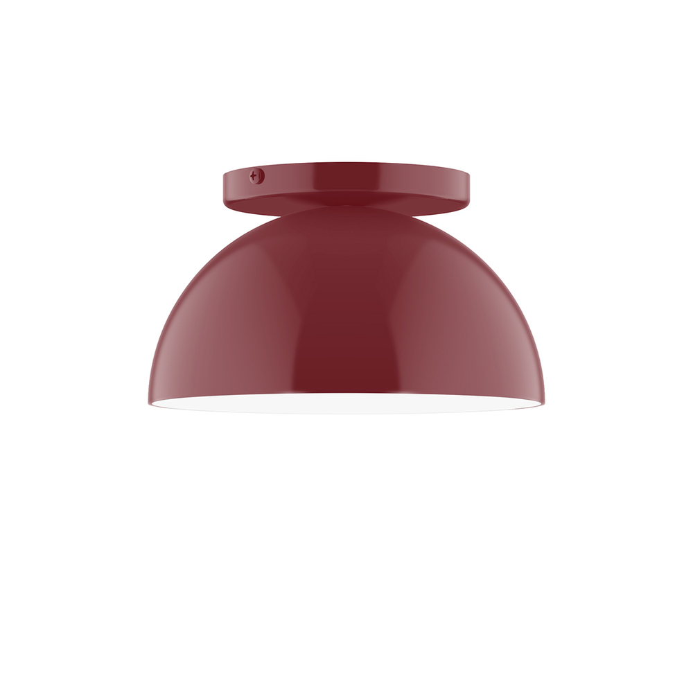 8" Arcade Flush Mount with 6 inch white opal glass globe, Barn Red