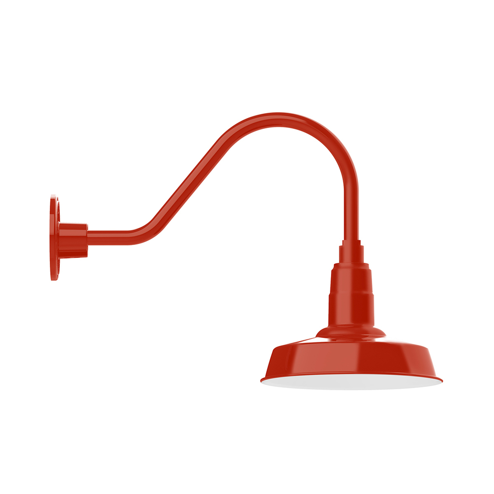 10" Warehouse shade, LED Gooseneck Wall mount with wire grill, Vermillion