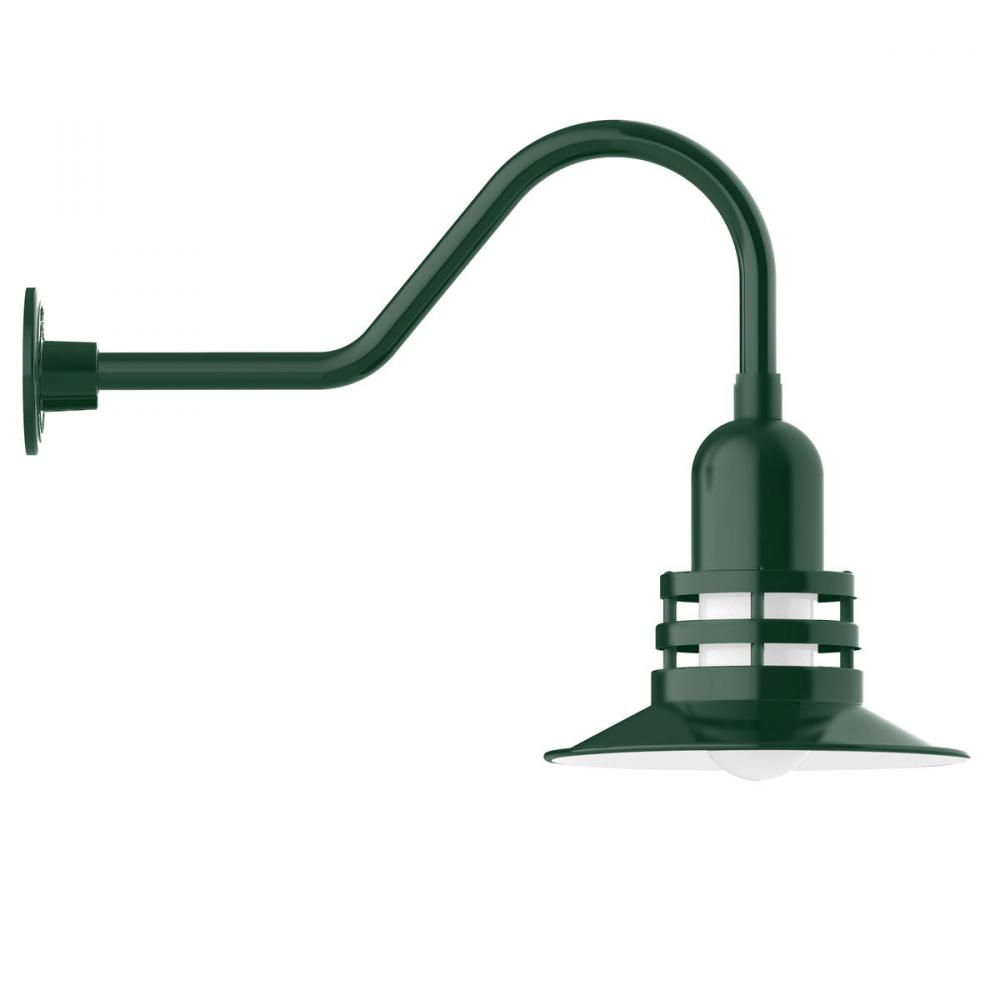 12" Atomic shade, gooseneck wall mount, Frosted Glass, Forest Green