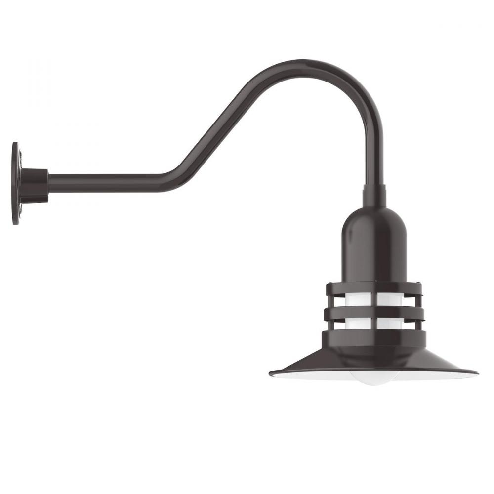 12" Atomic shade, gooseneck wall mount, decorative canopy cover, Architectural Bronze