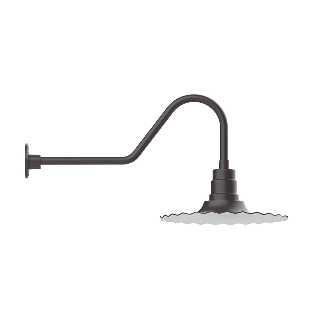 16" Radial shade, gooseneck wall mount with Frosted Glass and cast guard, Bronze Matte