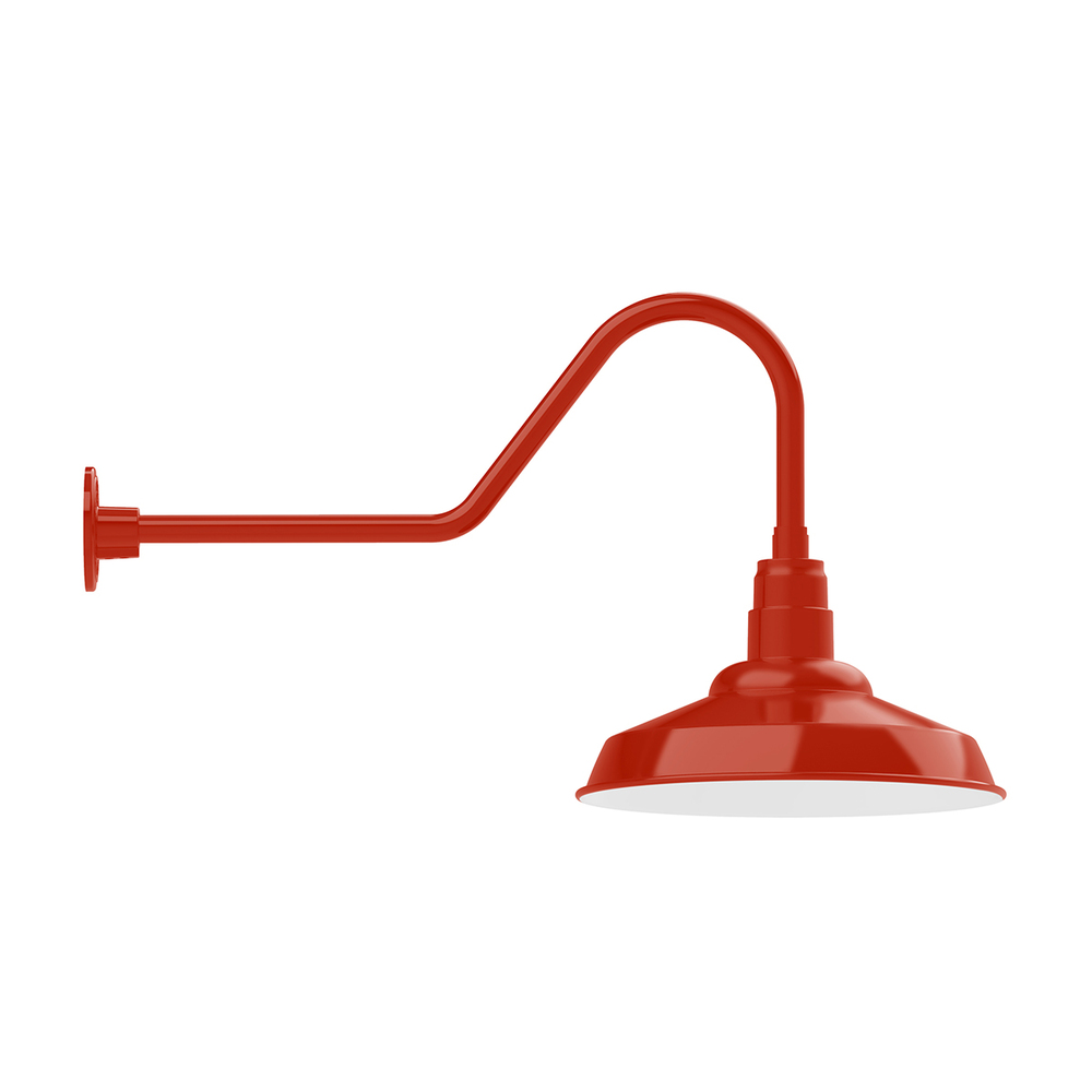 16" Warehouse shade, gooseneck wall mount, decorative canopy cover & clear glass & cast guard