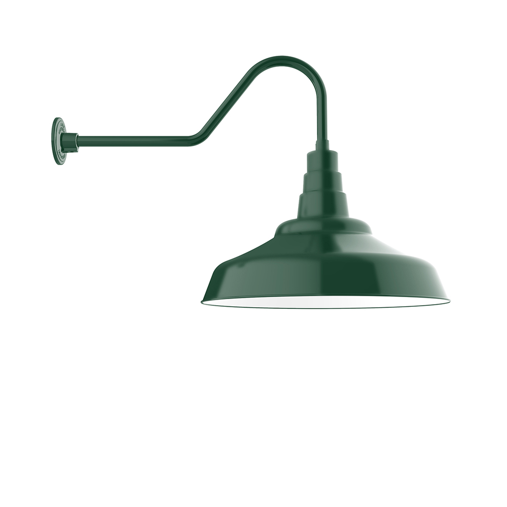 24" Warehouse shade, gooseneck wall mount, Forest Green