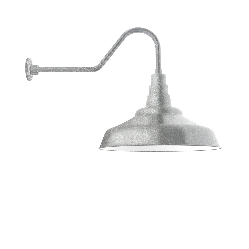 24" Warehouse shade, gooseneck wall mount, Painted Galvanized