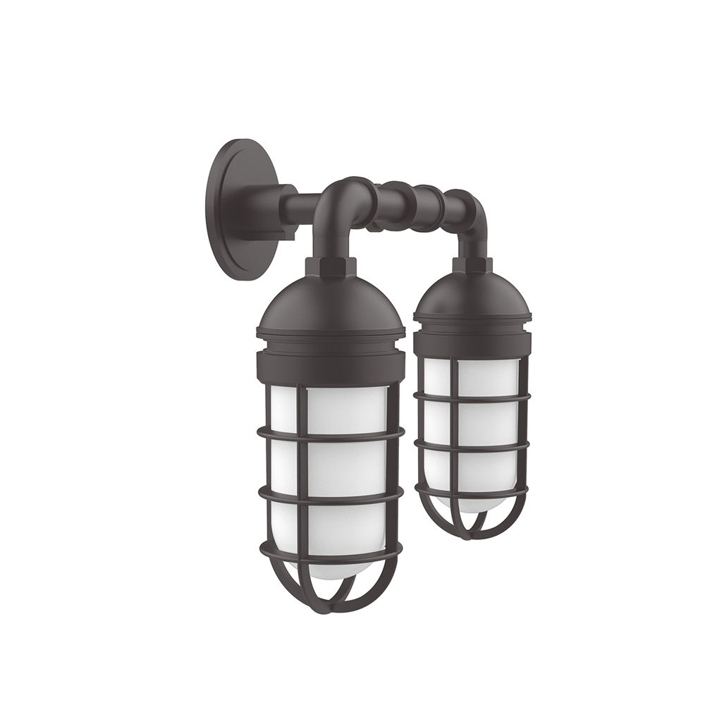 Vaportite, no shade, double wall mount with frosted glass and cast guard, Bronze Matte