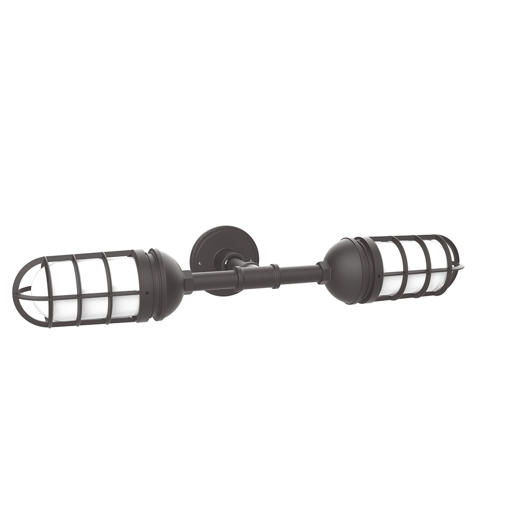 Vaportite, no shade, double wall mount with frosted glass and cast guard, Bronze Matte