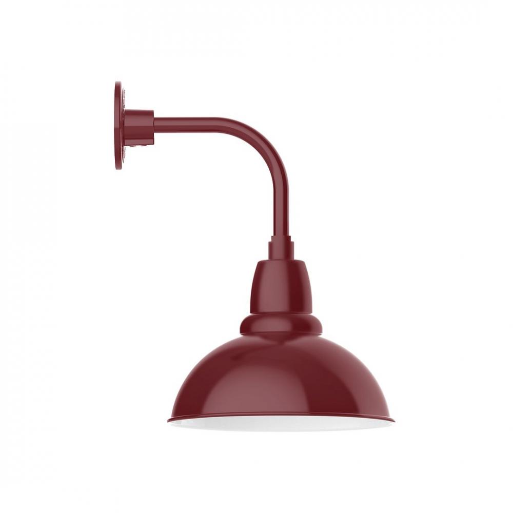 12" Cafe shade, LED Curved Arm Wall mount with wire grill, Barn Red