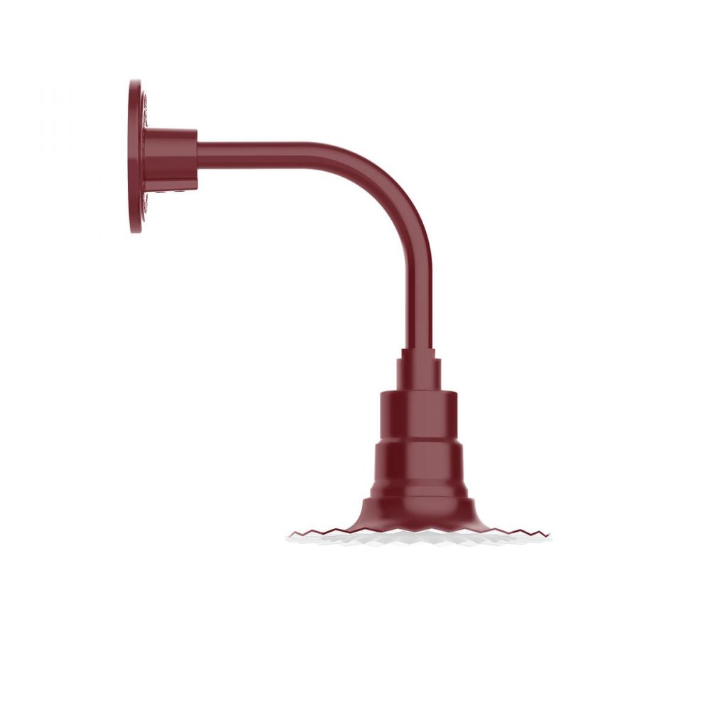 8" Radial shade, Curved Arm wall mount with Frosted Glass and cast guard, Barn Red