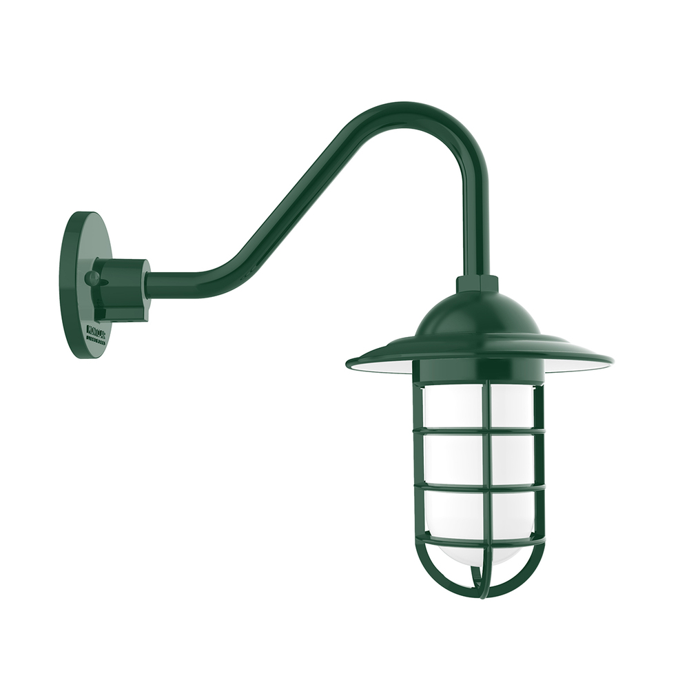 Vaportite, Style A shade, gooseneck wall mount with clear glass and cast guard, Forest Green