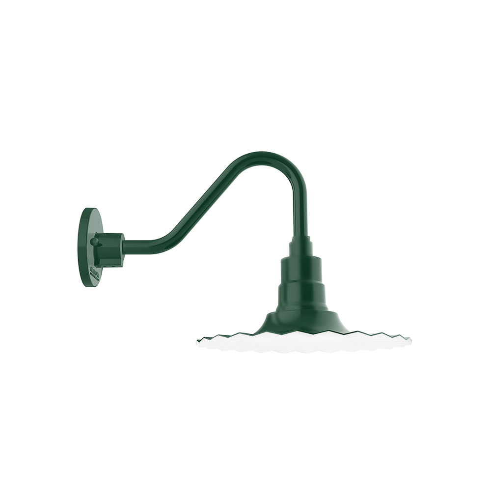 12" Radial shade, Gooseneck wall mount with Frosted Glass and cast guard, Forest Green