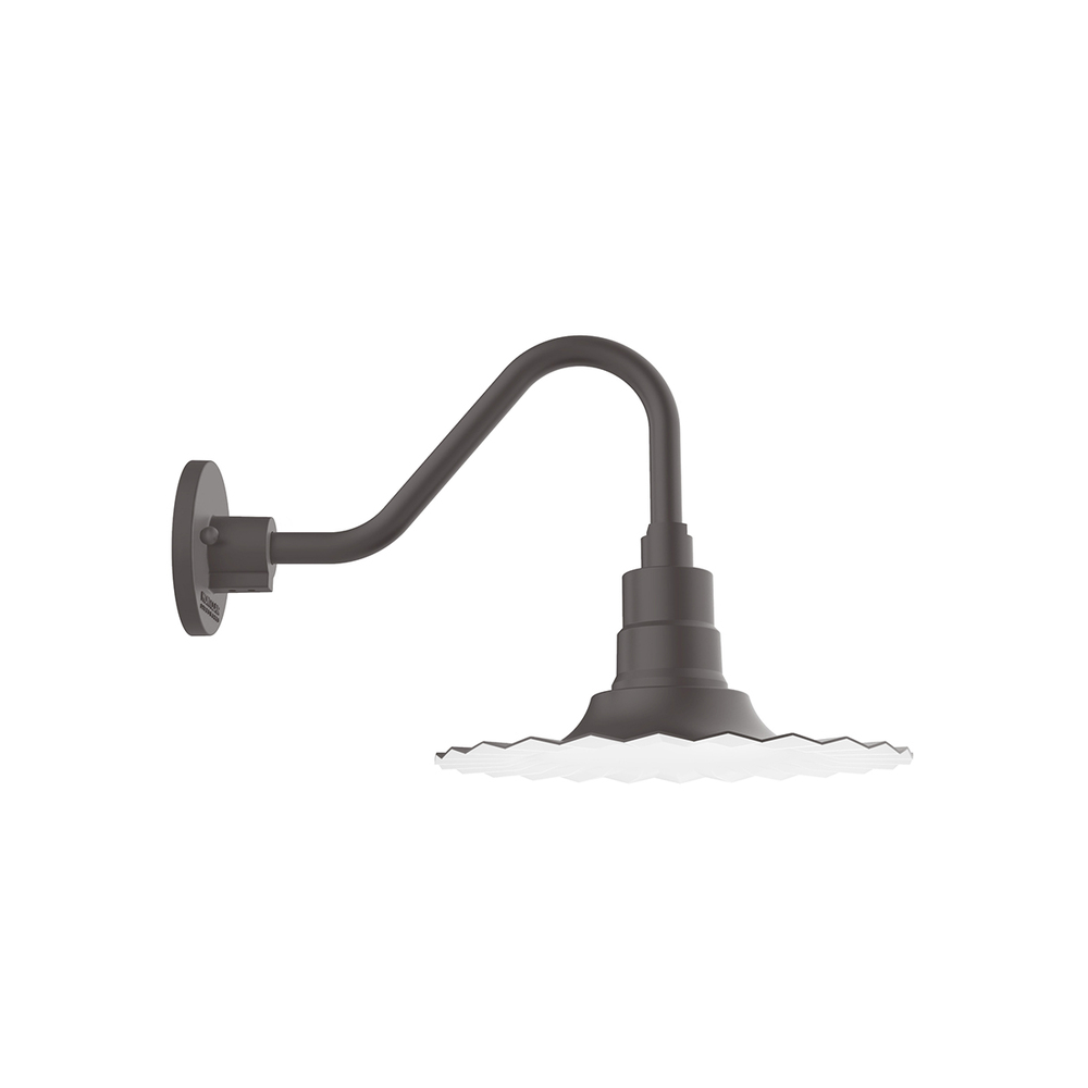 12" Radial shade, Gooseneck wall mount with Frosted Glass and cast guard, Bronze Matte