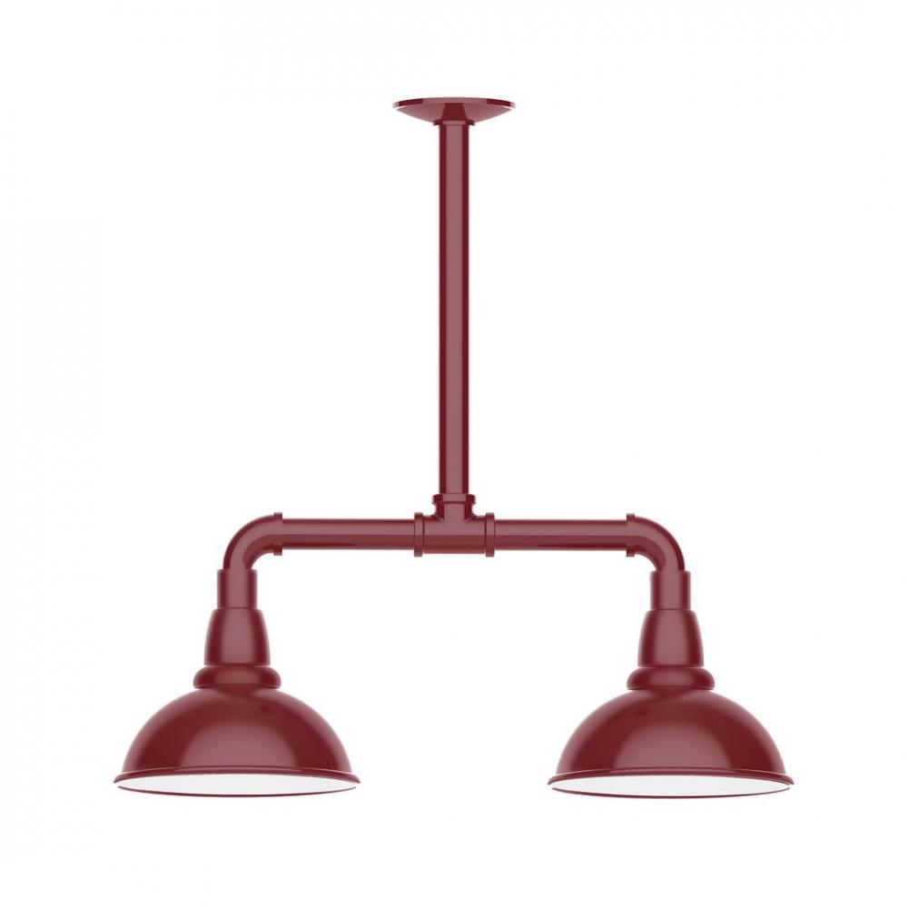 8" Cafe shade, 2-light LED Stem Hung Pendant with wire grill, Barn Red