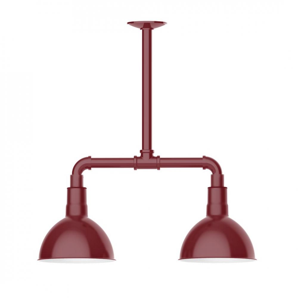 8" Deep Bowl shade, 2-light LED Stem Hung Pendant with wire grill, Barn Red
